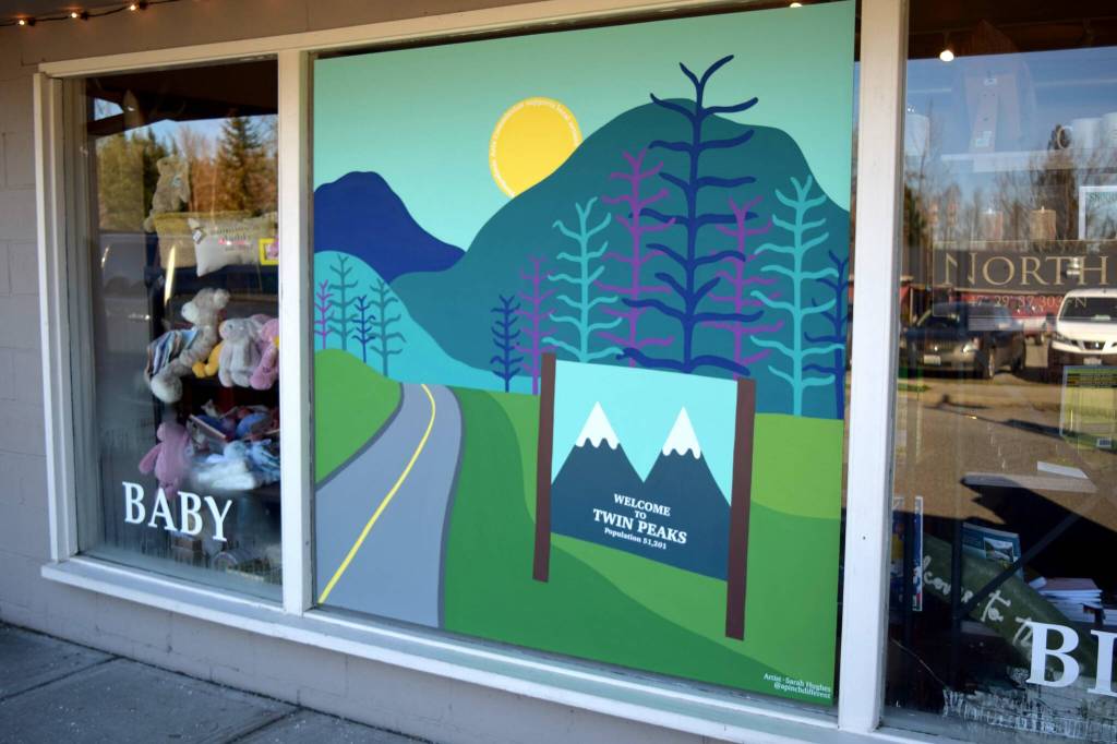 A Twin Peaks Mural on the window of Carousel in Snoqualmie created by local artist Sarah Hughes of A Pinch Different. Photo Conor Wilson/Valley Record.