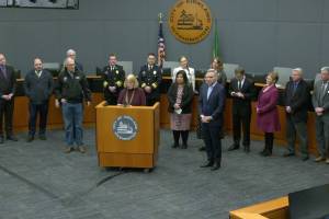 Local, region, and state leaders and advocates celebrate the announcement of Kirklands new crisis care center. (Courtesy of City of Kirkland)