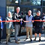 Owners of The Line Bike Experience at their grand opening on March 18. From left: Alex Kunz, Sheryl Tullis, Michael Kunz, North Bend Mayor Rob McFarland, Steve Tullis and James Skinner. Photos by Conor Wilson/Valley Record