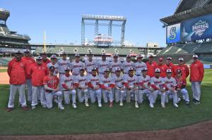 The Mount Si High School Baseball Team poses for a photo at T-Mobile Park before a 13-4 win over Eastside Catholic on March 18. Photo courtesy of Calder Productions.