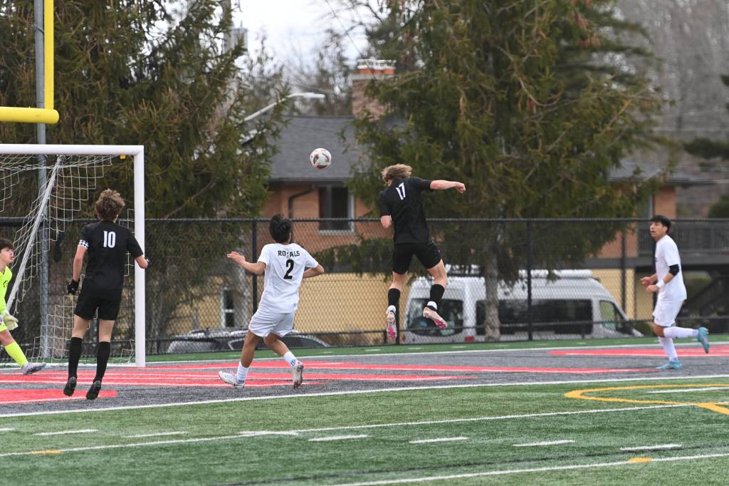 Zach Ellis scores Mount Sis first goal in a 2-0 win against Lynnwood on March 25. The Wildcats are now 1-3 on the season. Photo Courtesy of Calder Productions.
