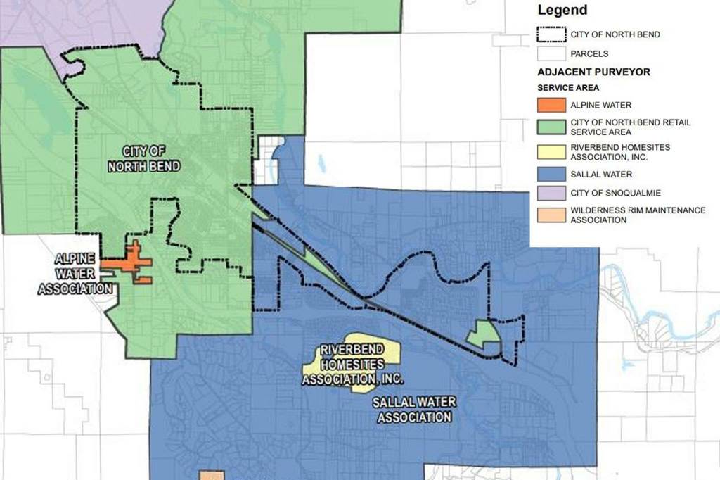 Courtesy image.
A map of North Bend City limits showing its water service providers.