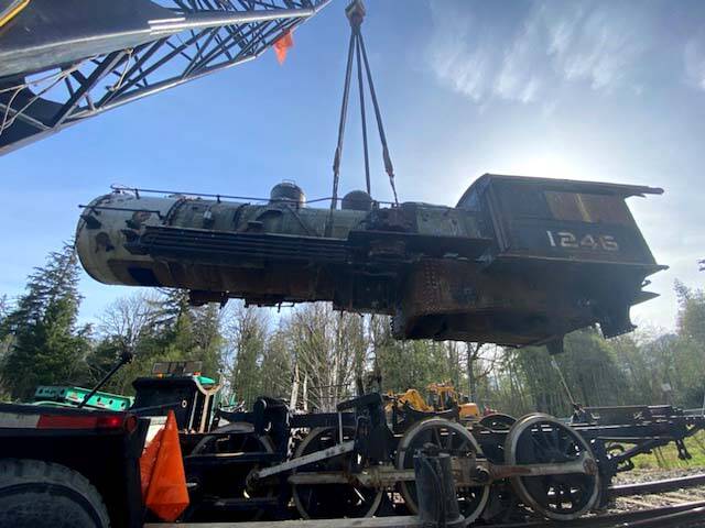 The Great Northern Railway 1246 arrived in Snoqualmie on Thursday morning, April 27. All photos William Shaw/Valley Record.