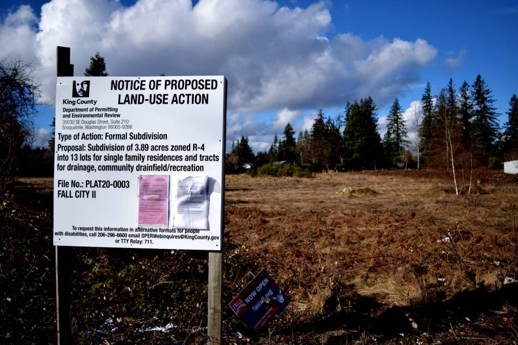 The lot of Fall City II, a 13 house subdivision being permitted along 332nd Avenue Southeast near Fall City Elementary. Photo by Conor Wilson/Valley Record