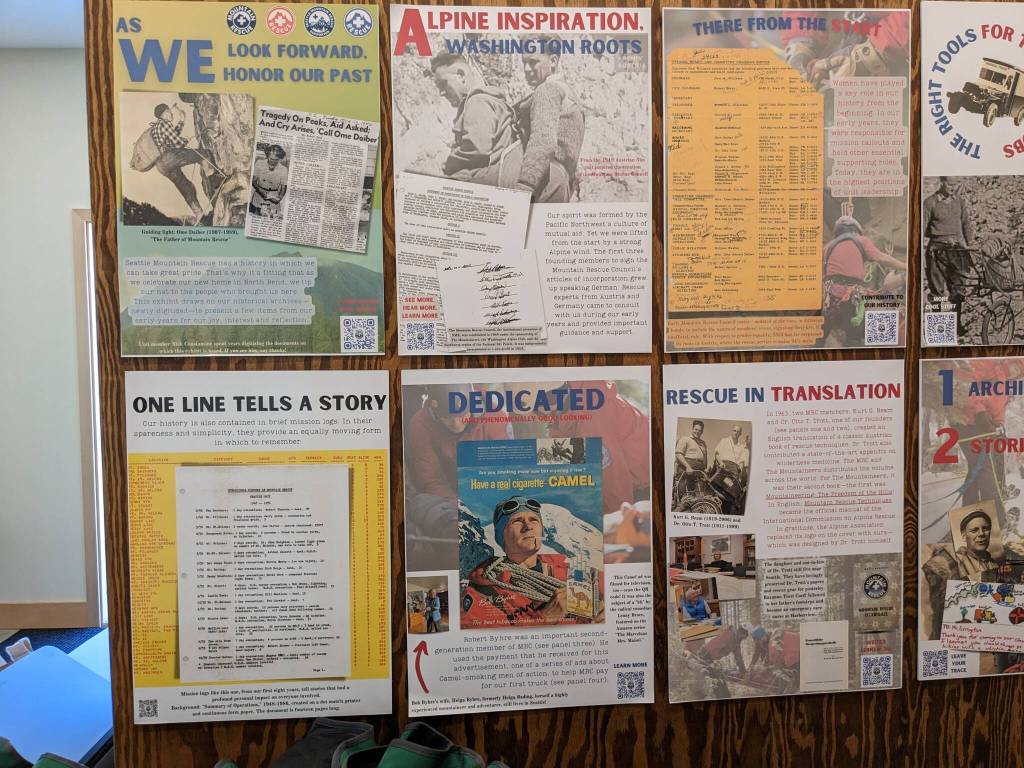 Posters hung at the Mountain Rescue Center in North Bend.