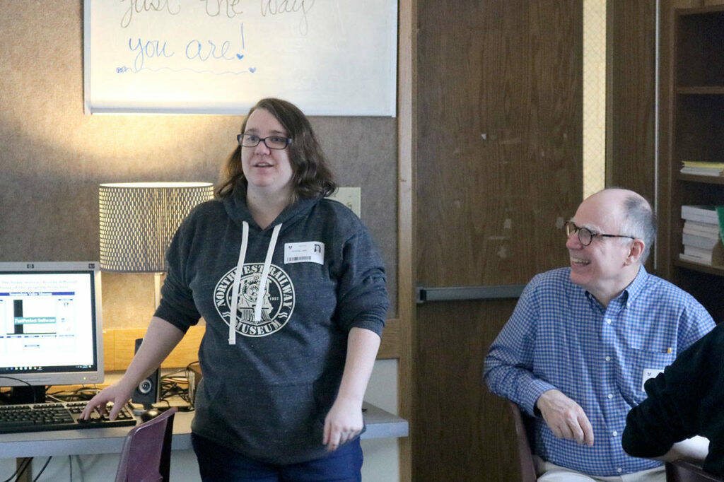 Cristy Lake leads the class of Two Rivers Students and historical society members. Gardiner Vinnedge, right, answers one of her questions at the beginning of the class. 2017 File photo.