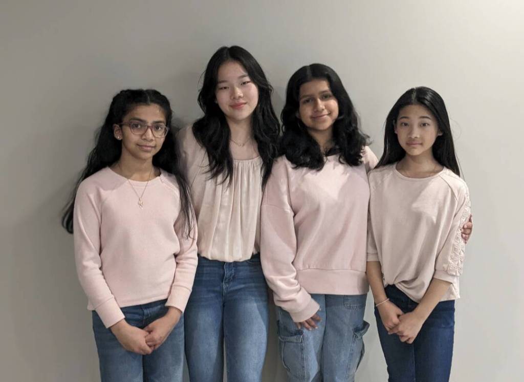 Courtesy photo.
The STEM Girls!!! are one of seven American regional winners for their app MyChoiceHousing. From left to right: Aditi Juluri, Isabel Xu, Hasini Juluri, Cynthia Xu.