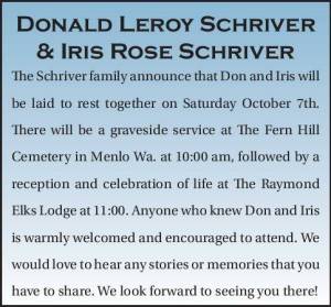 Donald Leroy Schriver and Iris Rose Schriver | Obituary