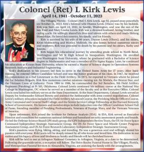 Colonel (Ret) L. Kirk Lewis | Obituary