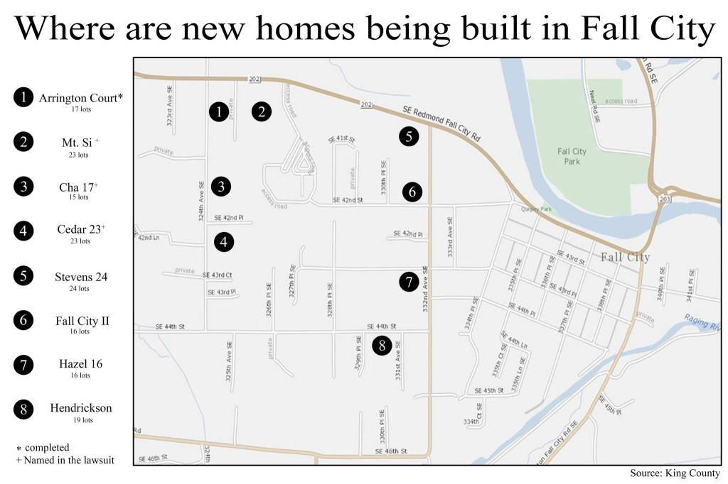 A map of housing projects in Fall City. Graphic by Conor Wilson/Valley Record