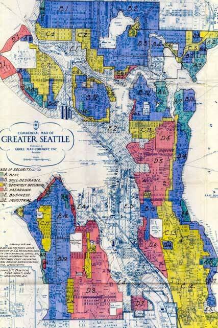 Historic map of Seattles redlined districts. (Screenshot from HistoryLink.org)
