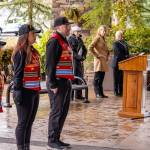 The Snoqualmie Tribe Honor Guard prepare for a flag raising ceremony on Nov. 11. (Photo by David Conger / davidconger.com)