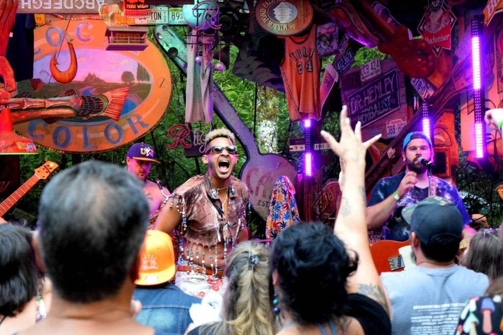 Photo by Conor Wilson/Valley Record
Marshall Law Band frontman Marshall Hugh screams into the crowd at the BrodieNation Music festival outside Carnation on July 22.