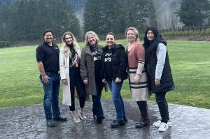 From left: Matt Childs representing nominator Sarai Childs, Svea Lien, Cheri Buell, Tess Linder, Julie Chung and Heather Dean who are the other two owners of Snoqualmie Trading Company. (Cameron Sires/Sound Publishing)