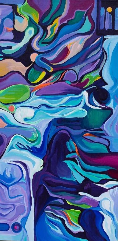 Photo courtesy of Rebecca Mott
One of Motts pieces on display in the exhibit features a re-imagined Snoqualmie Falls.