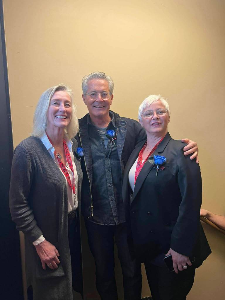 Photos courtesy of SnoValley Chamber of Commerce and City of North Bend
Scenes from The Real Twin Peaks Weekend in North Bend held Feb. 23-25, with actor Kyle MacLachlan in attendance. MacLachlan portrayed agent Dale Cooper in the legendary TV series Twin Peaks in the early 1990s. Panel discussions, tours of filming locations and short film viewing parties were among the events. Pictured with the actor are North Bend Mayor Mary Miller and King County Councilmember Sarah Perry.