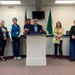 Mayor Jim Rimbail took to the podium on March 28 to announce the citys actions going forward. (Photo by Mallory Kruml/Valley Record)