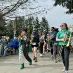 Seattle street band The Filthy FemCorps arrives at Depot Park after parading on Saturday, March 30. Photos by Grace Gorenflo/For the Valley Record