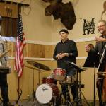 Photos by Ben Magnus/For the Valley Record
Jerry Steinhilber Trio greets the crowd after playing the opening song at The Moose Lodge. King Dahl on the bass and Josh Cook on the saxophone are led by Jerry Steinhilber on the drums.
