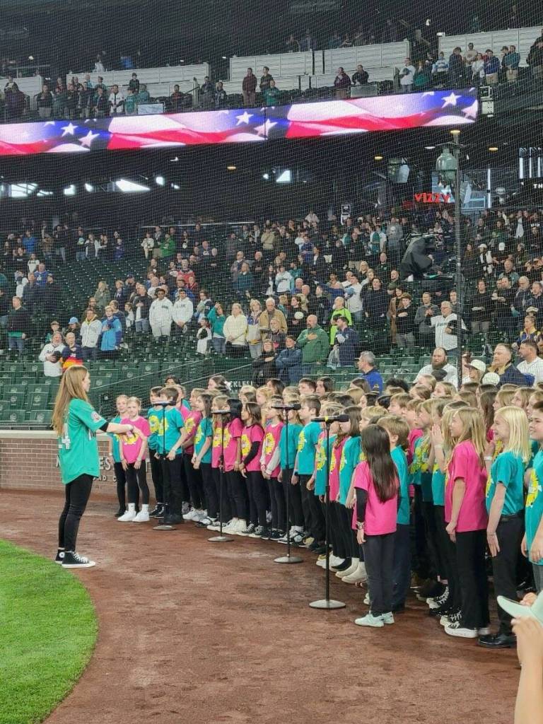 The Fall City Elementary School choir sang the national anthem May 29 at T-Mobile Park. Photo courtesy of Jaime Schultz