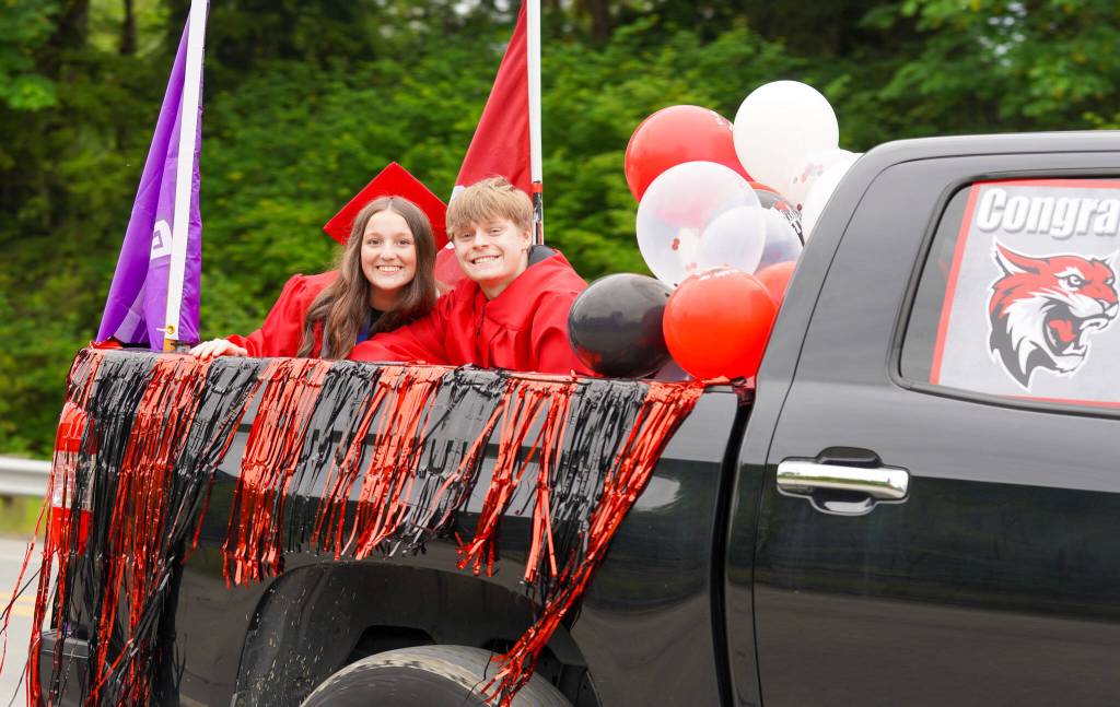 Photo courtesy of Snoqualmie Valley School District
Mount Si High School graduating seniors participated in a car parade June 1 on Snoqualmie Parkway as friends and family cheered from the sidewalk.