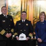Fire Chief Mike Bailey (left), Dep. Chief Chris Brown (middle) and Snoqualmie Mayor Katherine Ross (right). (Photo courtesy of the city of Snoqualmie)