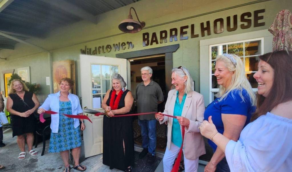 North Bend Mayor Mary Miller stopped by Wildflower Barrelhouse on July 13 to celebrate the wine bars ribbon cutting and grand opening. Photo courtesy of the SnoValley Chamber of Commerce