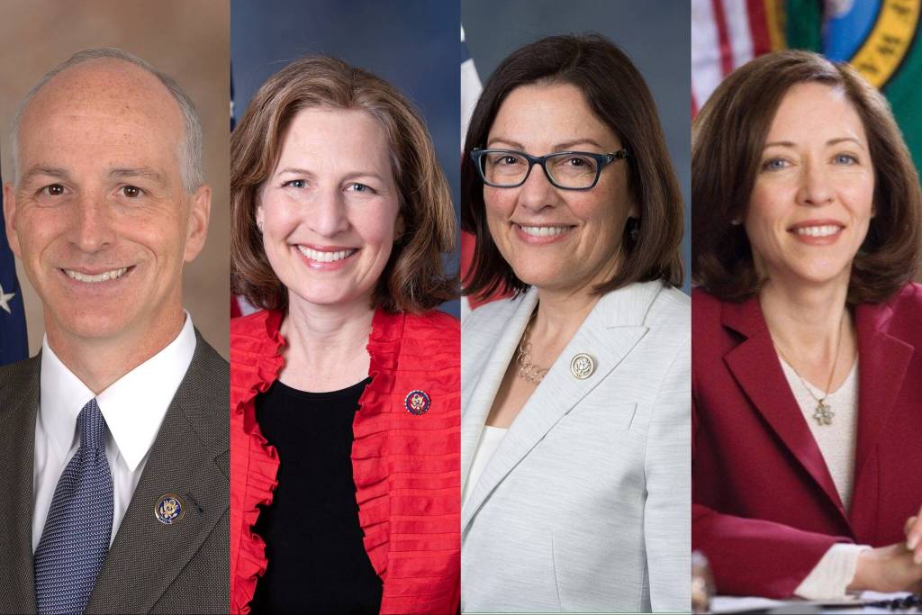 9th Congressional District Rep. Adam Smith, 8th Congressional District Rep. Kim Schrier, 1st Congressional District Rep. Suzan DelBene and U.S. Sen. Maria Cantwell are among Democrats from Washington state who support President Joe Bidens decision to stop his re-election campaign. Courtesy photos