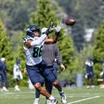 Seahawks Tight End Pharaoh Brown makes a catch during practice at the Virginia Mason Athletic Center. Photo provided by Maria Dorsten.