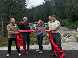 On Aug. 13, Congresswoman Kim Schrier (D-District 8) joined representatives from Mountains to Sound Greenway Trust, the United States Forest Service (USFS), the Snoqualmie Indian Tribe, and Outdoor Alliance Washington Organizations to celebrate the completion of the Denny Creek Trailhead Project. (Photo courtesy of Rep. Kim Schrier)