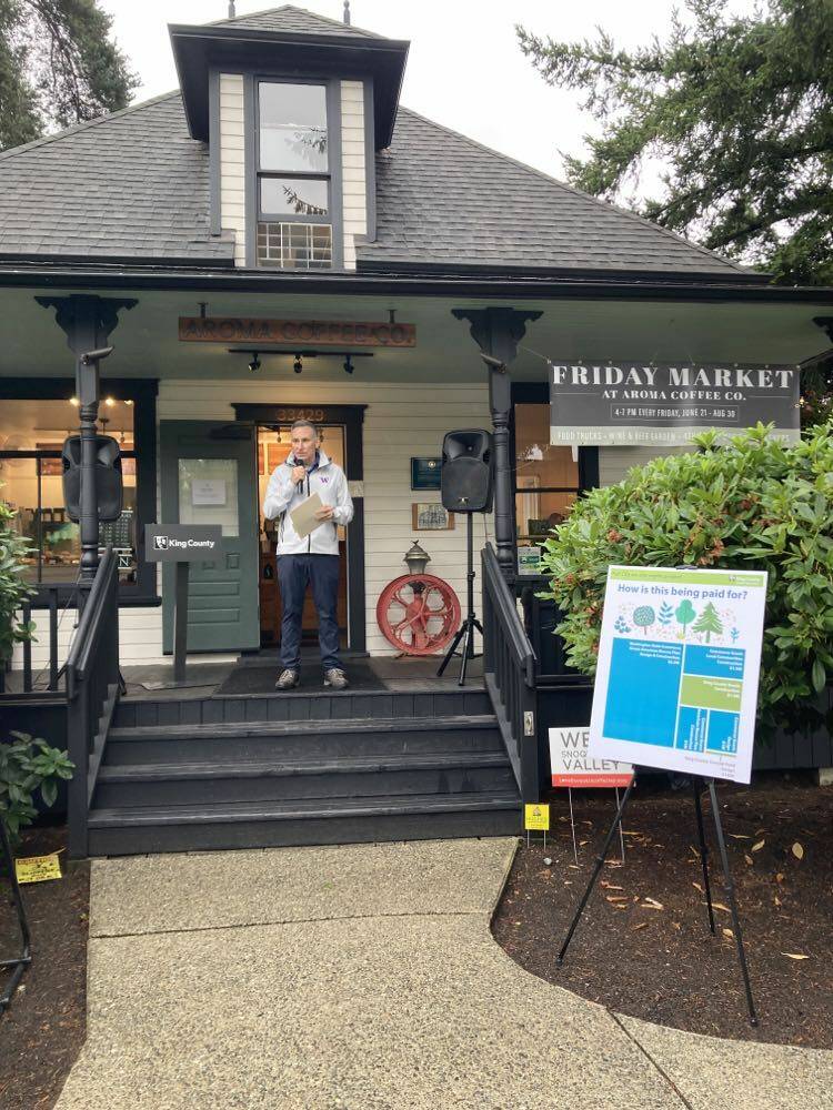King County Executive Dow Constantine speaking at the Aug. 23 event. Photo by Mallory Kruml/Valley Record