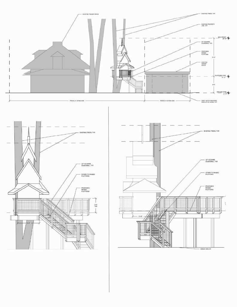 Drawings of Pete Nelsons treehouse design for Aroma Coffee Co. Courtesy of Nelson Treehouse