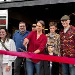 Christeena Marzolf prepares to cut a celebratory ribbon with family and friends at Falling River Meats Oct. 17, 2024. From left: Valerie Pacheco, Snoqualmie Valley Chamber of Commerce board secretary; Justin Fitch, Falling River Meats chef; Christeena Marzolf, Falling River Meats co-owner; Marcus Marzolf; Rowan Marzolf; Darron Marzolf, Falling River Meats co-owner. Photos by Grace Gorenflo/Valley Record