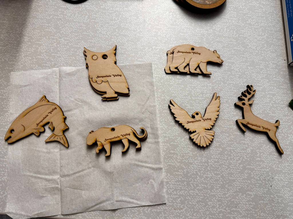 Mount Si High School students are making six ornament shapes: salmon, owls, cougars, bears, eagles and elk. Photos by Grace Gorenflo/Valley Record
