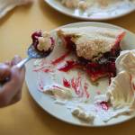 A pair of diners split some cherry pie, the most popular item at Twedes Cafe in North Bend. (Ryan Berry / Sound Publishing)
