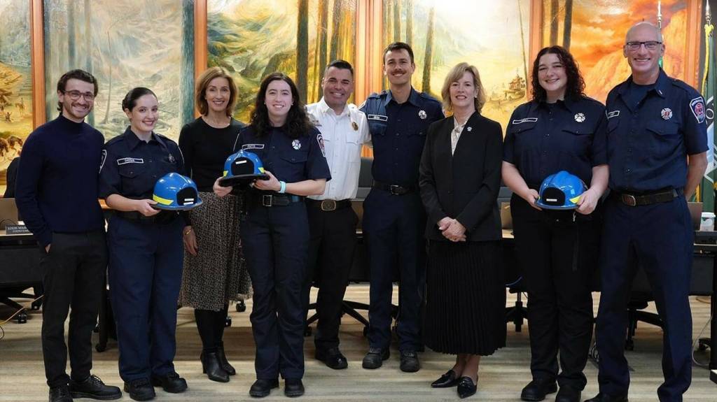 At the Nov. 25 meeting of the Snoqualmie City Council, the Snoqualmie Fire Department introduced two new firefighters, Jack Owens and Damian Ramos, along with four new volunteer EMTs: Aliza Davids, Shannon Outz, Will Sirski and Hayley West. Photo courtesy of City of Snoqualmie