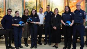 At the Nov. 25 meeting of the Snoqualmie City Council, the Snoqualmie Fire Department introduced two new firefighters, Jack Owens and Damian Ramos, along with four new volunteer EMTs: Aliza Davids, Shannon Outz, Will Sirski and Hayley West. Photo courtesy of City of Snoqualmie