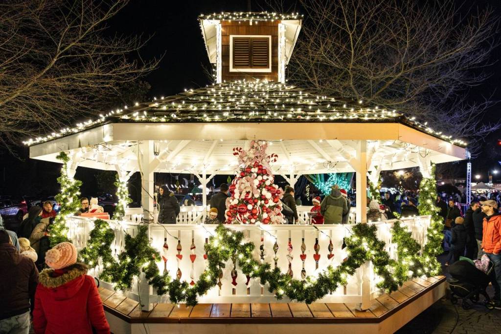 Visitors line up to see Santa at the Snoqualmie Winter Lights celebration on December 7, 2024, in Snoqualmie, Washington. (Photo by Henry Rodenburg)