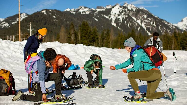 Families can join a ranger-guided snowshoe walk at Hurricane Ridge. Walks are offered at 2 p.m. weekends and holiday Mondays. The walk lasts 1.5 hours and covers less than a mile. Snowshoes and instructions are provided. (Michael Dashiell/Olympic Peninsula News Group)