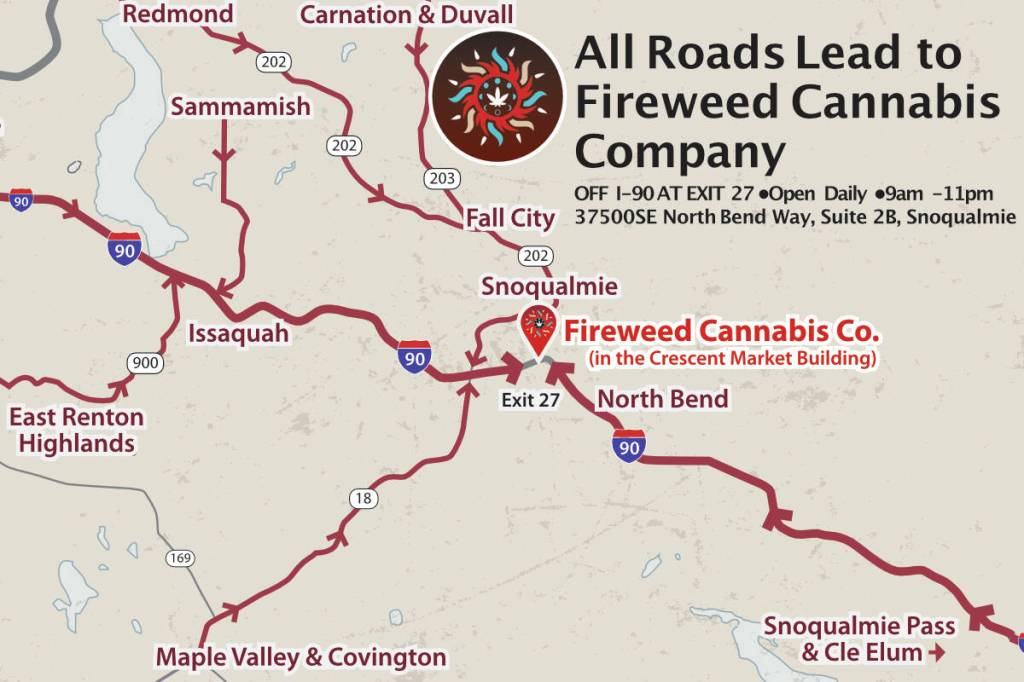 Fireweed Cannabis Company is located behind Crescent Market at 37500 SE North Bend Way in Snoqualmie. Photo courtesy of Fireweed Cannabis.