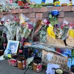 A memorial to Twin Peaks director and co-creator David Lynch outside Twedes Cafe in North Bend, Jan. 25, 2025. (Grace Gorenflo/Valley Record)