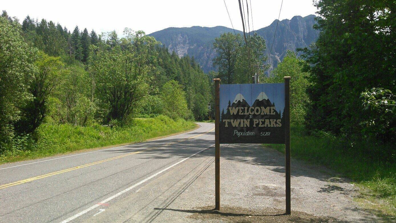 The Welcome to Twin Peaks sign on SE Reinig Road. Photo courtesy of the city of Snoqualmie