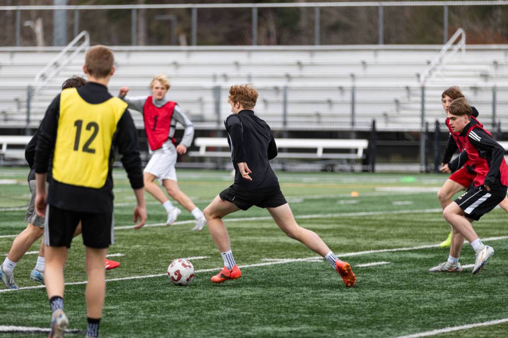 Mount Sis boys soccer team, shown at practice March 14, won the Class 4A state title in 2024. Photos by Henry Rodenburg