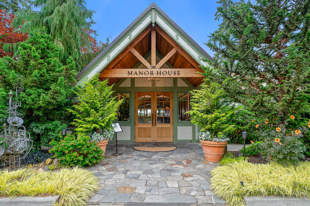 The historic Manor House is a 1920s Tudor-style venue with stunning sunset views overlooking Puget Sound. Photo courtesy of Pleasant Beach Village.