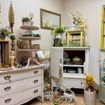 A display designed by Blue Iris Vintage Co. vendor Sara McGregor, including a 1930s Kewpie doll, March 22, 2025.