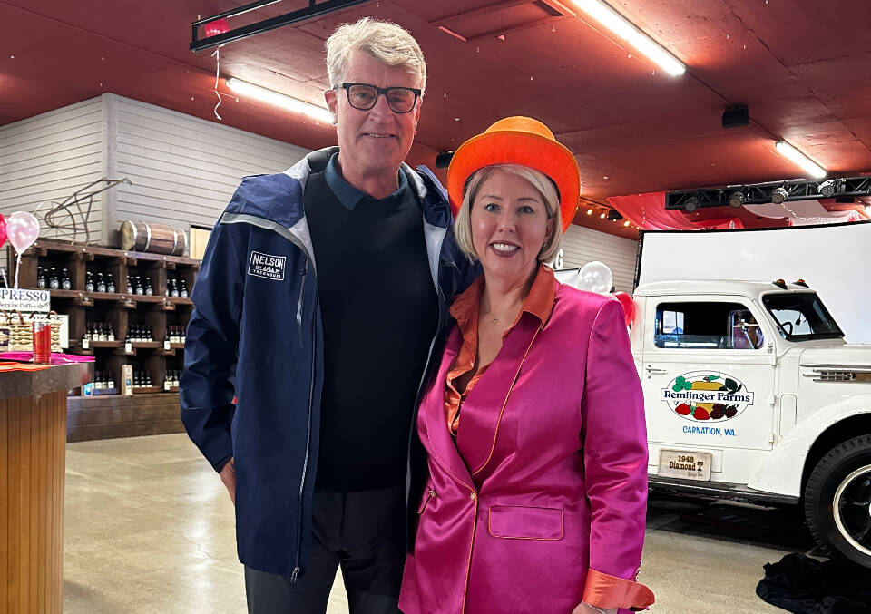 Pete Nelson (left) and Rachel Money, emcees for the 2025 SnoValley Chamber of Commerce gala, stand for a photo, March 21, 2025. The chamber announced its Best of the Best winners at this years gala. Photo courtesy of Kelly Coughlin/SnoValley Chamber of Commerce