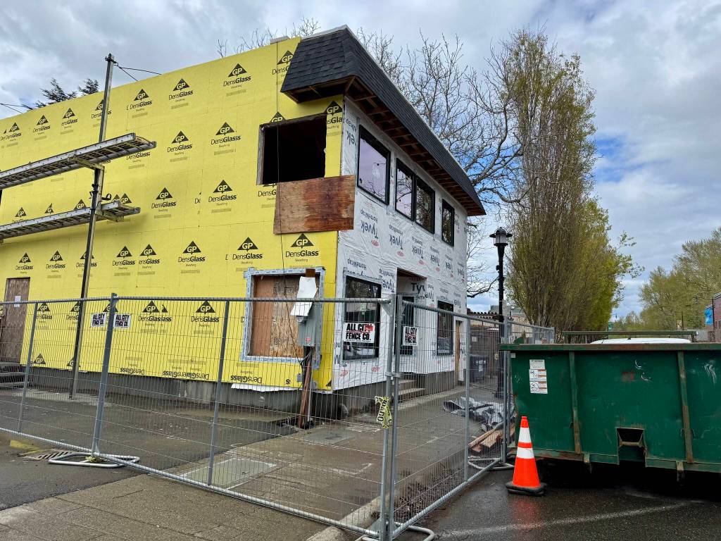 The former home of Chickadee Bakeshop undergoes construction, April 11, 2025. Chickadee will move into a new shop on the front of the same building. (Grace Gorenflo/Valley Record)