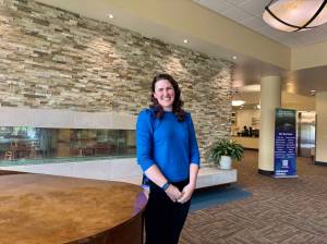 Katherine Thompson, Snoqualmie Valley Assault Treatment Services program manager, stands for a photo at Snoqualmie Valley Health hospital, April 11, 2025. Grace Gorenflo/Valley Record