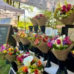 Bouquets are for sale at the Flower Day Farm booth at the Duvall Farmers Market, May 1, 2025. (Grace Gorenflo/Valley Record)