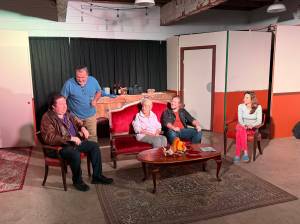 The cast of Cascade Community Theatres Making God Laugh rehearses the show May 5, 2025. Photo courtesy of Dan Schuster